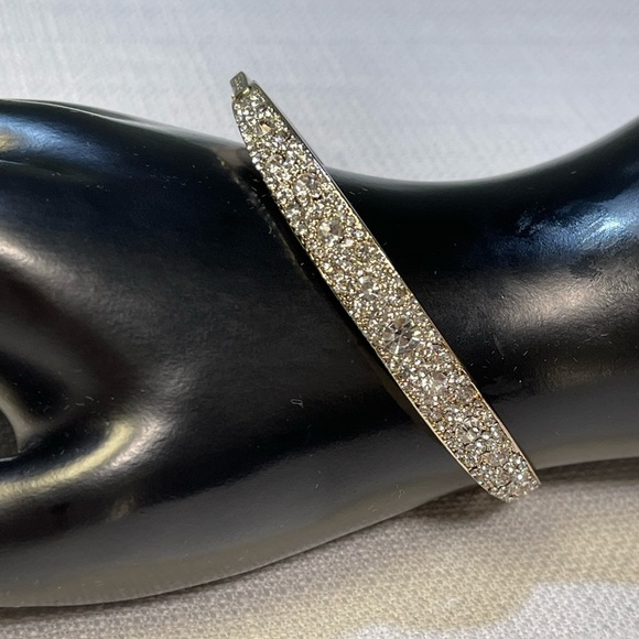 EUC Givenchy Rhodium Plated Crystal Pave Hinge Clasp Bangle Bracelet - Picture 3 of 7